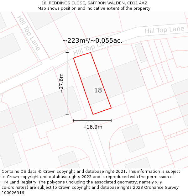 18, REDDINGS CLOSE, SAFFRON WALDEN, CB11 4AZ: Plot and title map