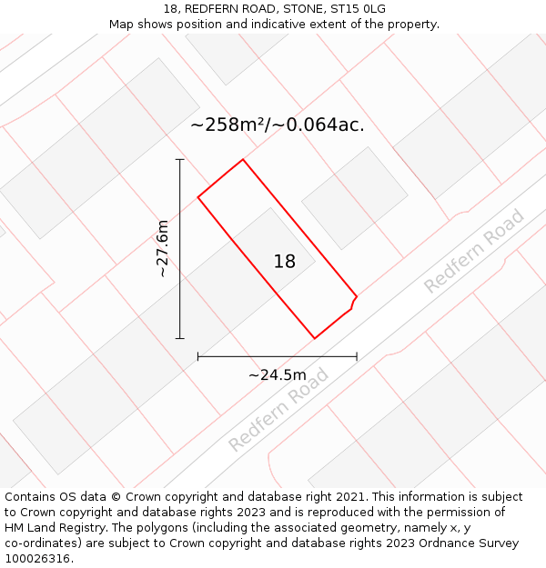 18, REDFERN ROAD, STONE, ST15 0LG: Plot and title map