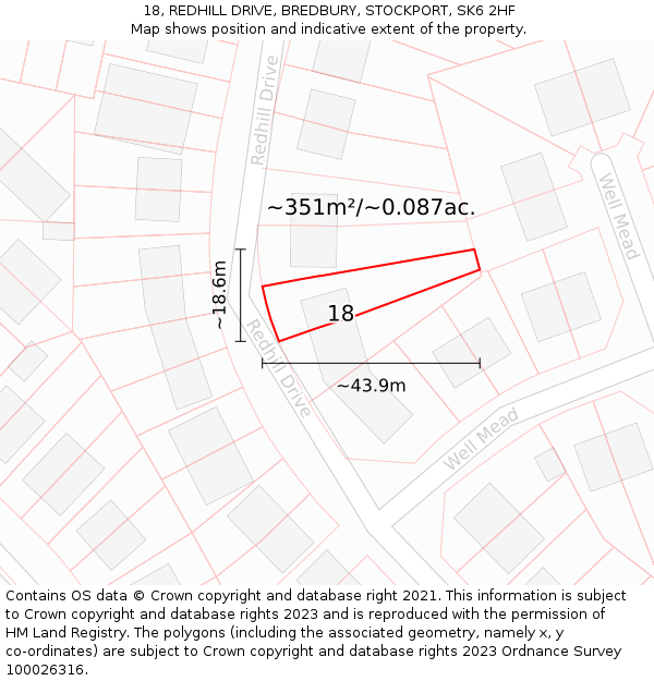 18, REDHILL DRIVE, BREDBURY, STOCKPORT, SK6 2HF: Plot and title map