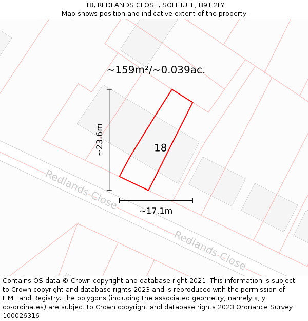 18, REDLANDS CLOSE, SOLIHULL, B91 2LY: Plot and title map