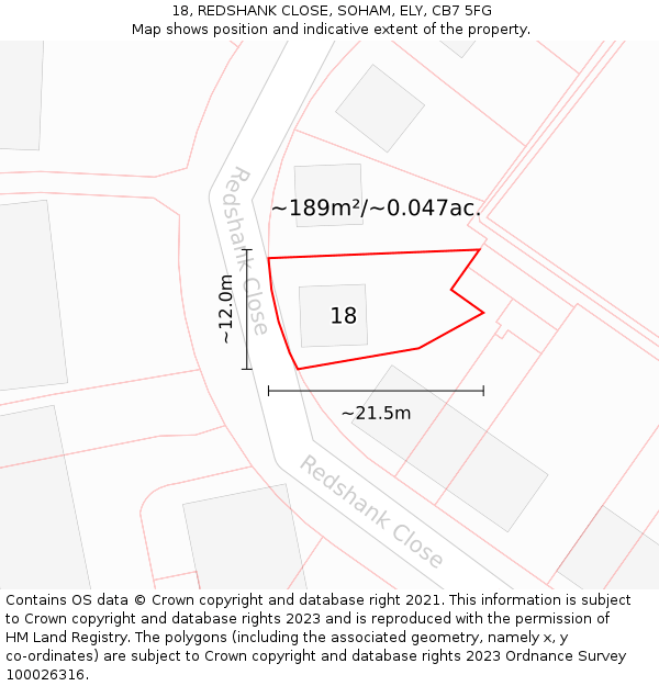 18, REDSHANK CLOSE, SOHAM, ELY, CB7 5FG: Plot and title map