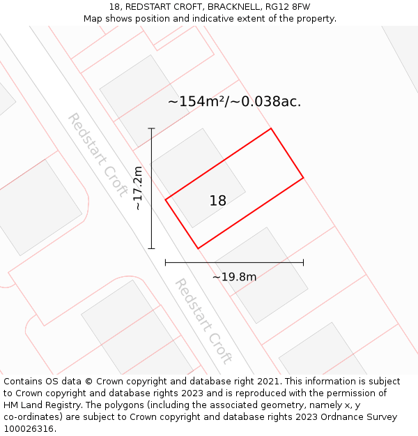 18, REDSTART CROFT, BRACKNELL, RG12 8FW: Plot and title map