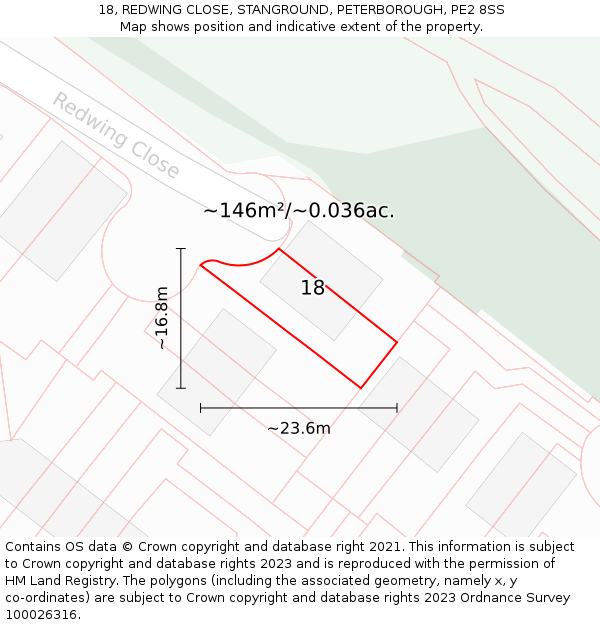 18, REDWING CLOSE, STANGROUND, PETERBOROUGH, PE2 8SS: Plot and title map