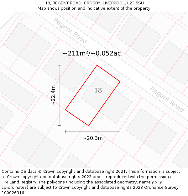 18, REGENT ROAD, CROSBY, LIVERPOOL, L23 5SU: Plot and title map