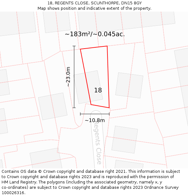 18, REGENTS CLOSE, SCUNTHORPE, DN15 8GY: Plot and title map