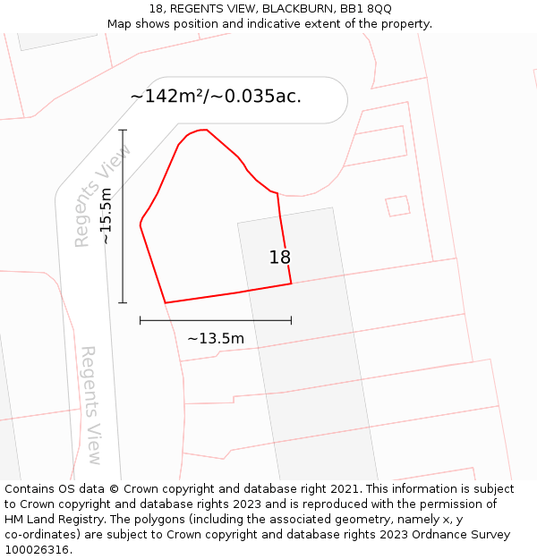 18, REGENTS VIEW, BLACKBURN, BB1 8QQ: Plot and title map