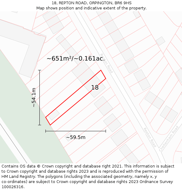 18, REPTON ROAD, ORPINGTON, BR6 9HS: Plot and title map