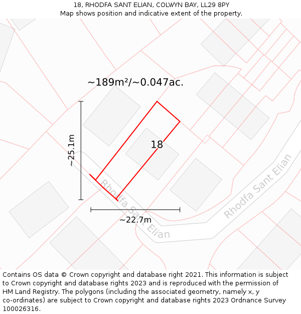 18, RHODFA SANT ELIAN, COLWYN BAY, LL29 8PY: Plot and title map