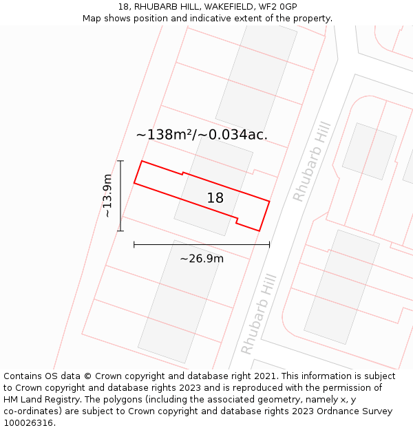 18, RHUBARB HILL, WAKEFIELD, WF2 0GP: Plot and title map