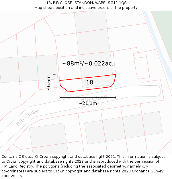 18, RIB CLOSE, STANDON, WARE, SG11 1QS: Plot and title map