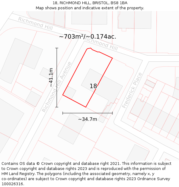 18, RICHMOND HILL, BRISTOL, BS8 1BA: Plot and title map