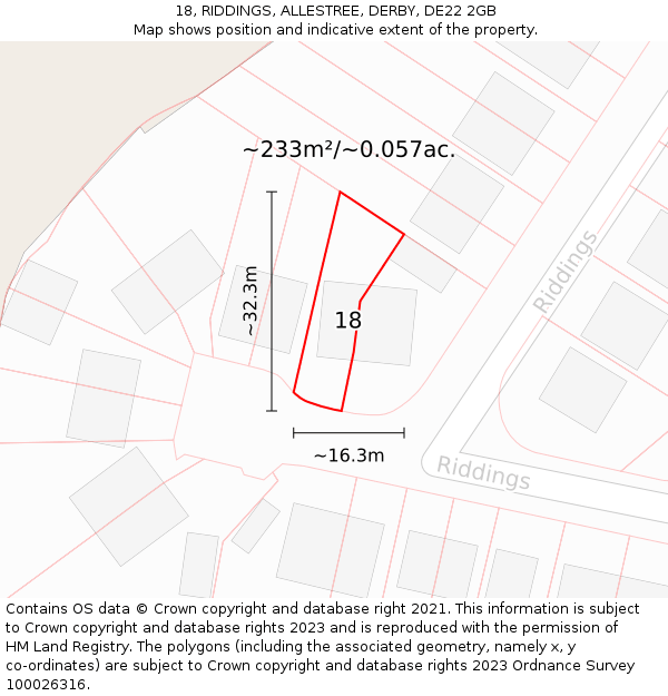 18, RIDDINGS, ALLESTREE, DERBY, DE22 2GB: Plot and title map