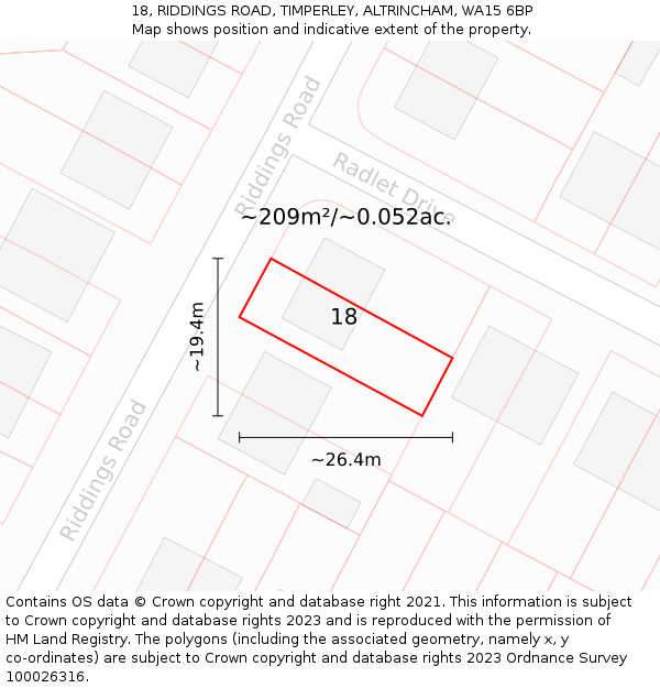 18, RIDDINGS ROAD, TIMPERLEY, ALTRINCHAM, WA15 6BP: Plot and title map