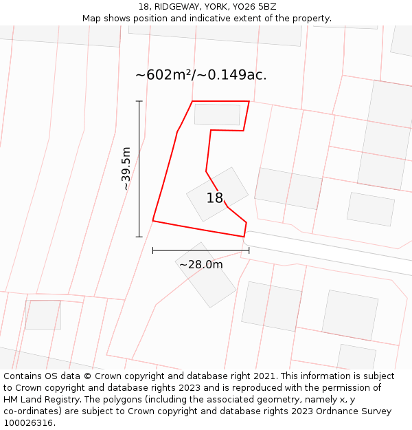 18, RIDGEWAY, YORK, YO26 5BZ: Plot and title map