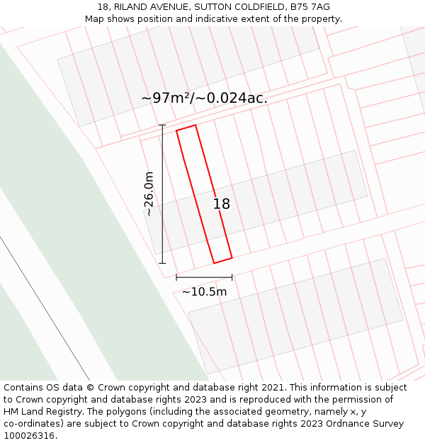 18, RILAND AVENUE, SUTTON COLDFIELD, B75 7AG: Plot and title map