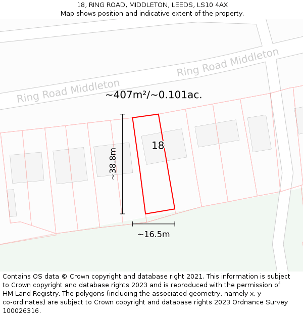 18, RING ROAD, MIDDLETON, LEEDS, LS10 4AX: Plot and title map