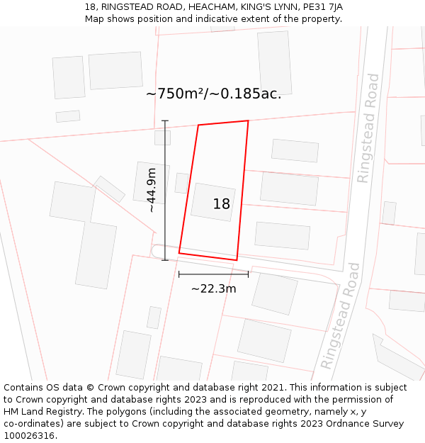 18, RINGSTEAD ROAD, HEACHAM, KING'S LYNN, PE31 7JA: Plot and title map