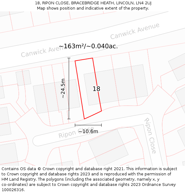 18, RIPON CLOSE, BRACEBRIDGE HEATH, LINCOLN, LN4 2UJ: Plot and title map