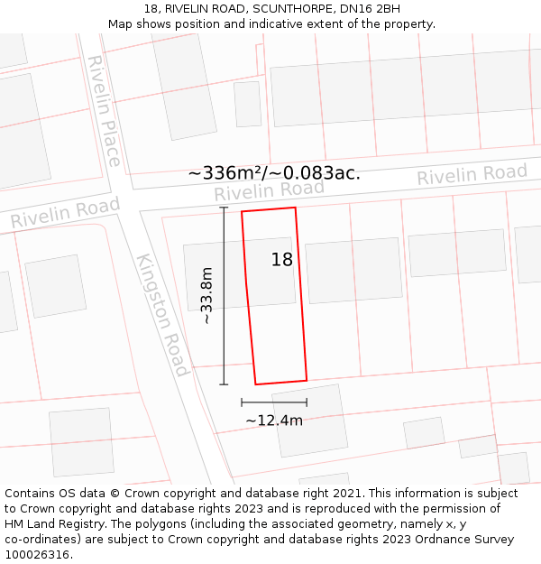 18, RIVELIN ROAD, SCUNTHORPE, DN16 2BH: Plot and title map