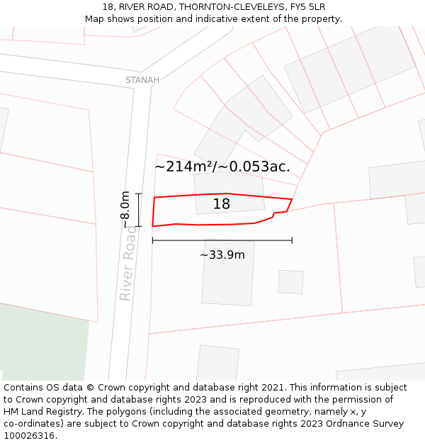 18, RIVER ROAD, THORNTON-CLEVELEYS, FY5 5LR: Plot and title map