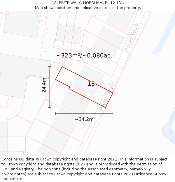 18, RIVER WALK, HORSHAM, RH12 1DU: Plot and title map