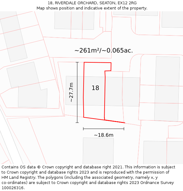 18, RIVERDALE ORCHARD, SEATON, EX12 2RG: Plot and title map
