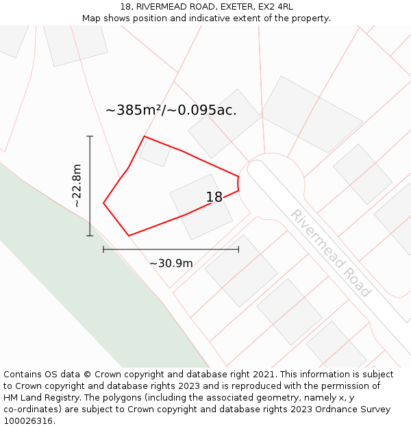 18, RIVERMEAD ROAD, EXETER, EX2 4RL: Plot and title map