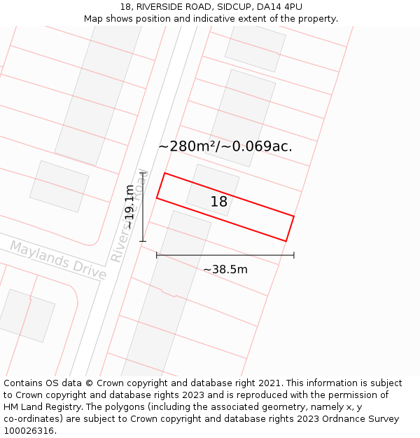 18, RIVERSIDE ROAD, SIDCUP, DA14 4PU: Plot and title map