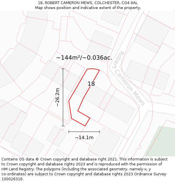 18, ROBERT CAMERON MEWS, COLCHESTER, CO4 9AL: Plot and title map