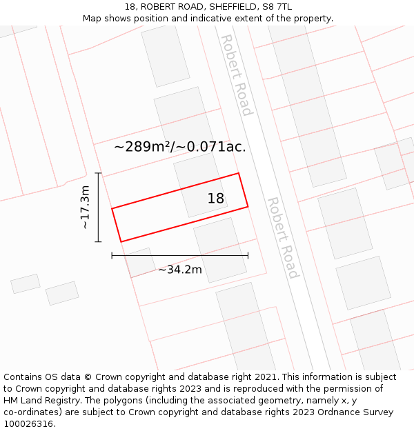 18, ROBERT ROAD, SHEFFIELD, S8 7TL: Plot and title map