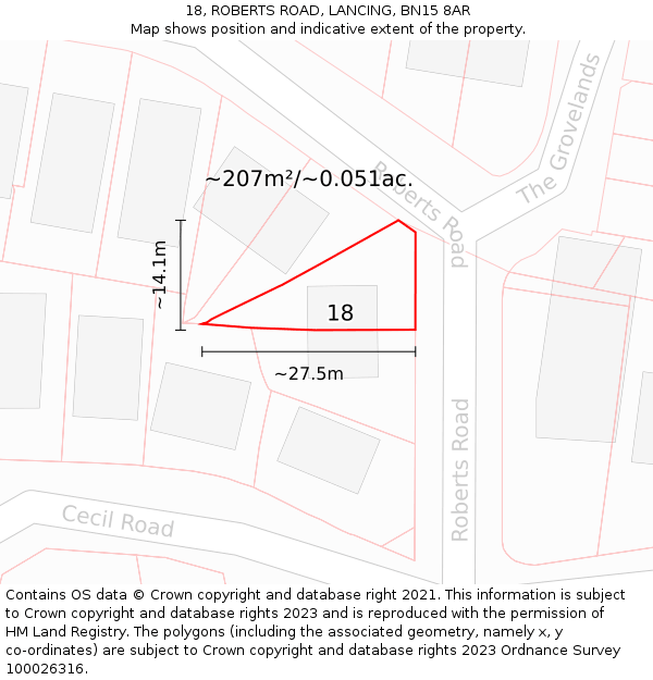 18, ROBERTS ROAD, LANCING, BN15 8AR: Plot and title map