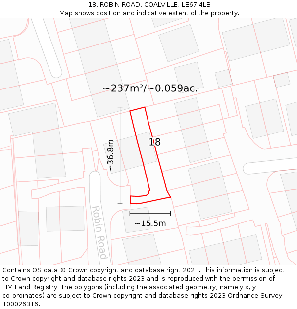 18, ROBIN ROAD, COALVILLE, LE67 4LB: Plot and title map