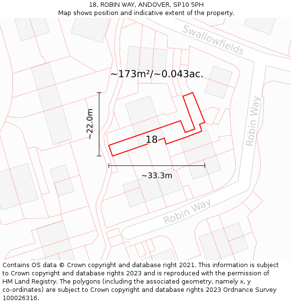 18, ROBIN WAY, ANDOVER, SP10 5PH: Plot and title map
