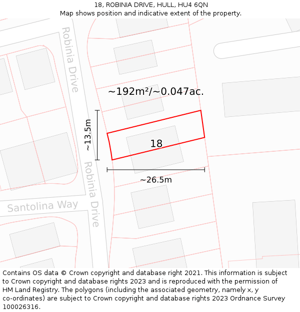 18, ROBINIA DRIVE, HULL, HU4 6QN: Plot and title map