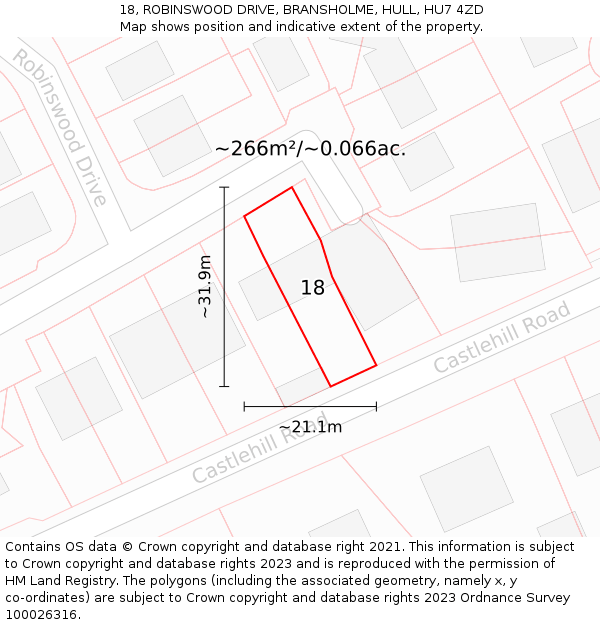 18, ROBINSWOOD DRIVE, BRANSHOLME, HULL, HU7 4ZD: Plot and title map