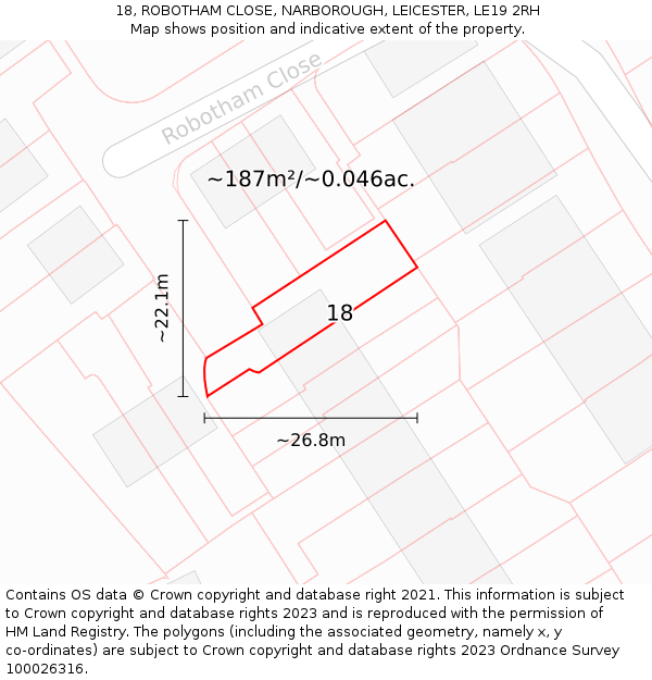 18, ROBOTHAM CLOSE, NARBOROUGH, LEICESTER, LE19 2RH: Plot and title map