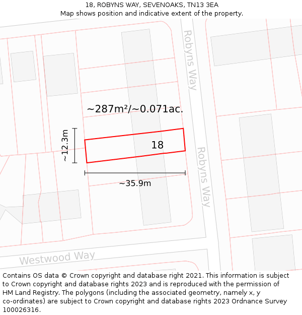 18, ROBYNS WAY, SEVENOAKS, TN13 3EA: Plot and title map