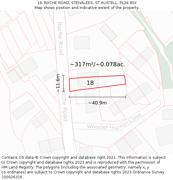 18, ROCHE ROAD, STENALEES, ST AUSTELL, PL26 8SY: Plot and title map