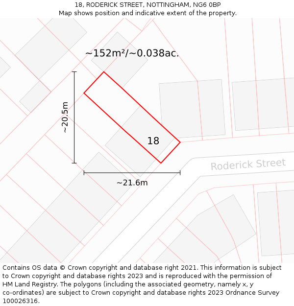 18, RODERICK STREET, NOTTINGHAM, NG6 0BP: Plot and title map