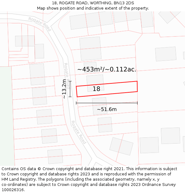 18, ROGATE ROAD, WORTHING, BN13 2DS: Plot and title map