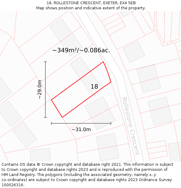 18, ROLLESTONE CRESCENT, EXETER, EX4 5EB: Plot and title map