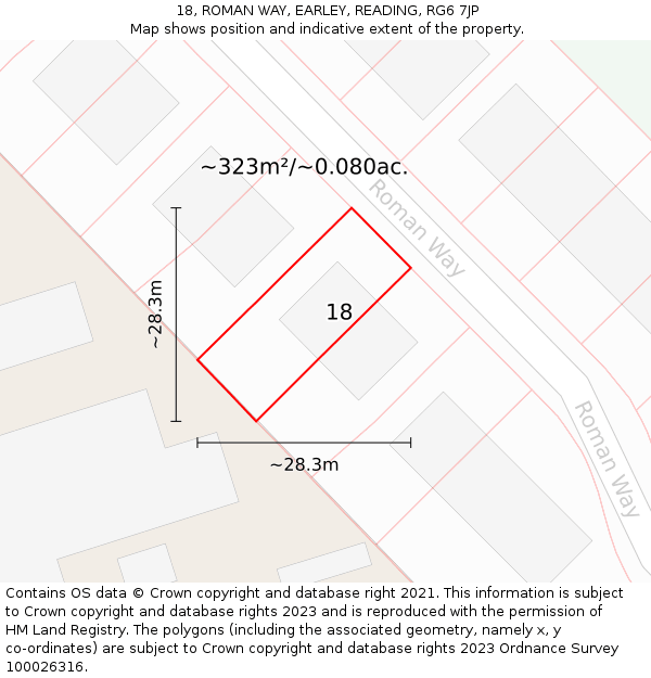 18, ROMAN WAY, EARLEY, READING, RG6 7JP: Plot and title map