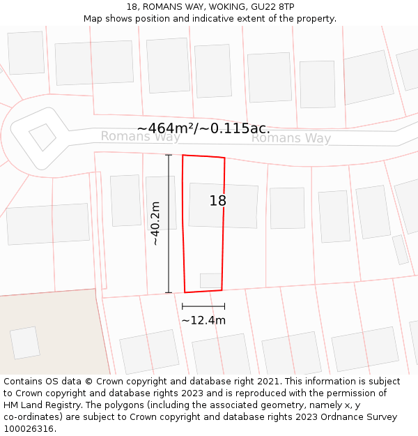 18, ROMANS WAY, WOKING, GU22 8TP: Plot and title map
