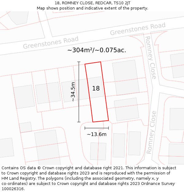 18, ROMNEY CLOSE, REDCAR, TS10 2JT: Plot and title map