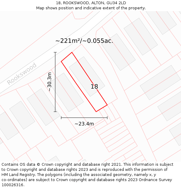 18, ROOKSWOOD, ALTON, GU34 2LD: Plot and title map