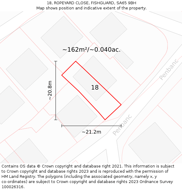 18, ROPEYARD CLOSE, FISHGUARD, SA65 9BH: Plot and title map