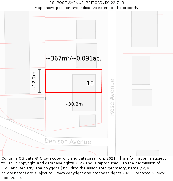 18, ROSE AVENUE, RETFORD, DN22 7HR: Plot and title map