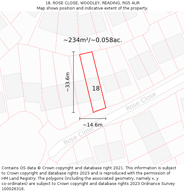 18, ROSE CLOSE, WOODLEY, READING, RG5 4UR: Plot and title map