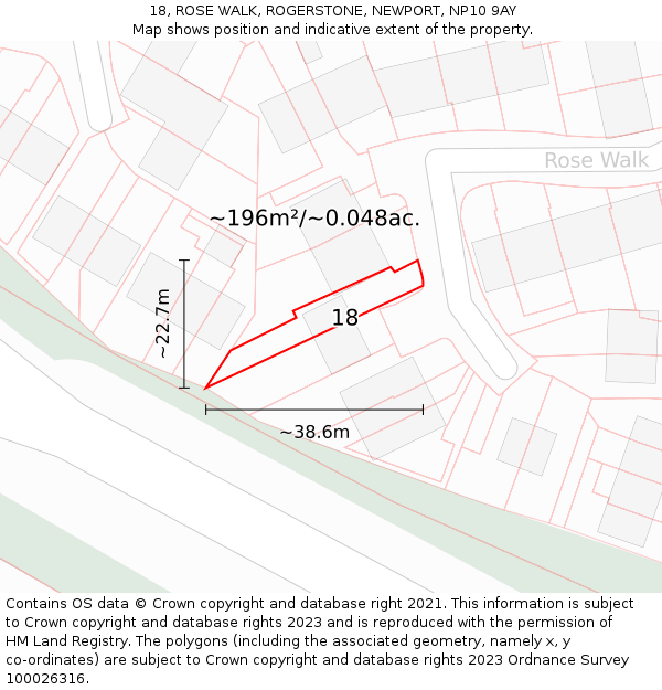 18, ROSE WALK, ROGERSTONE, NEWPORT, NP10 9AY: Plot and title map
