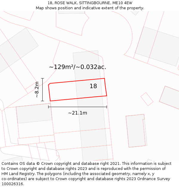 18, ROSE WALK, SITTINGBOURNE, ME10 4EW: Plot and title map